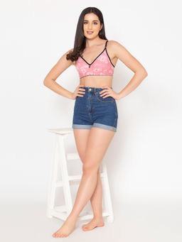 Clovia - Cotton Spandex Printed Non-Padded Full Cup Wire Free Everyday Bra - Light Pink