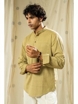 Thread Game - Handwoven Heritage Olive Solid Mandarin Neck Kurta
