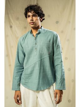 Thread Game - Handwoven Heritage Blue Solid Mandarin Neck Kurta