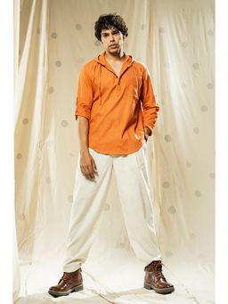 Thread Game - Urban Looms Orange Solid Hooded Kurta