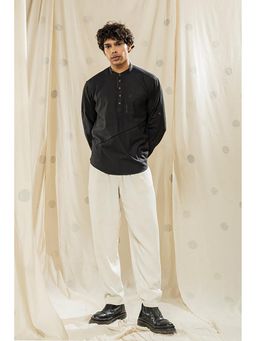 Thread Game - Handwoven Heritage Black Solid Mandarin Neck Kurta