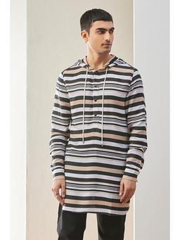 Genes Lecoanet Hemant - Cotton Hooded Stripes Regular Fit Multi-Color Kurta