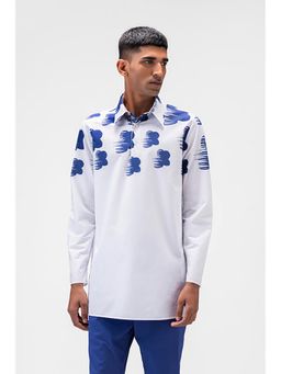 Genes Lecoanet Hemant - Poplin Collar Neck Printed Regular Fit White Kurta