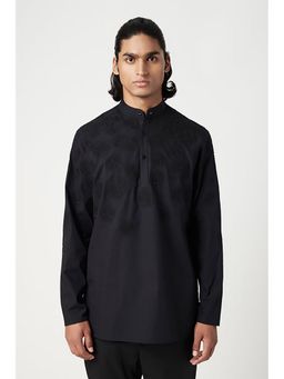 Genes Lecoanet Hemant - Poplin Mandarin Neck Embroidered Regular Fit Black Kurta