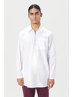 Genes Lecoanet Hemant - Cotton Collar Neck Printed Regular Fit White Kurta