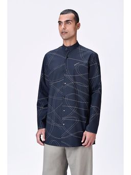 Genes Lecoanet Hemant - Poplin Mandarin Neck Printed Regular Fit Black Kurta