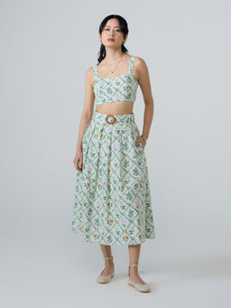 Twenty Dresses by Nykaa Fashion - Green Strappy Crop Top, Midi Skirt & Belt Co-Ord (Set of 3)