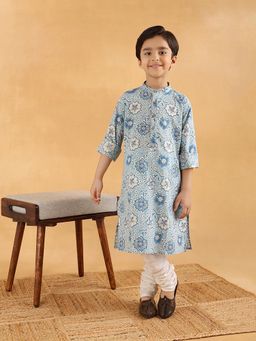 Fabindia - Boys Blue Cotton Printed Long Kurta