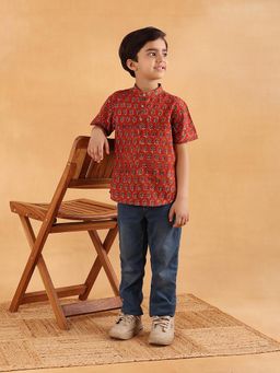 Fabindia - Red Cotton Bagru Printed Short Kurta