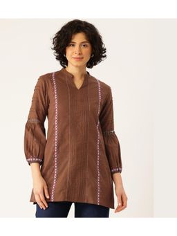 STUDIO MISRI - Brown Pintuck Embroidered Tunic
