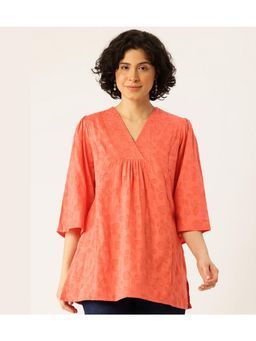 STUDIO MISRI - Orange Floral V-Neck Tunic