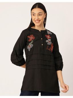 STUDIO MISRI - Black Floral Embroidered Layered Tunic