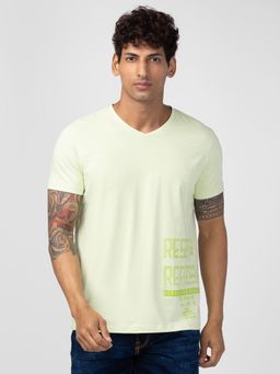 Spykar - Green V Neck Half Sleeves Blended T-Shirt For Men