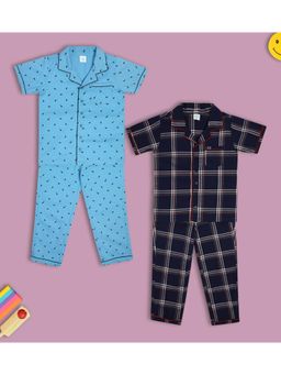 MINI KLUB - Boys Blue Purple Shirt and Pants (Set of 4)