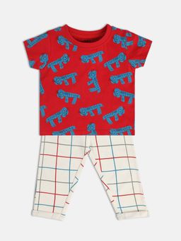 MINI KLUB - Boys Red Printed Top and Pants (Set of 2)