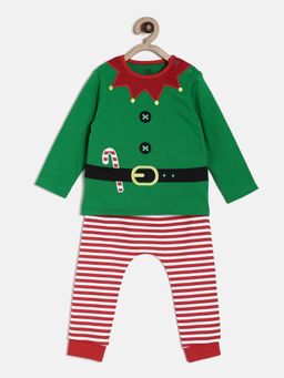 MINI KLUB - Girls Green Top and Red Knit Joggers (Set of 2)