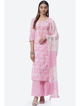 Biba - Pink Cotton Unstitched Suit (Set of 3)