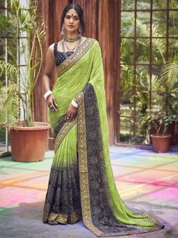 Sareemall - Womens Georgette Light Green Printed Designer Saree with Unstitched Blouse