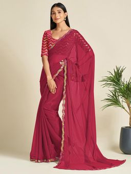 Sareemall - Womens Georgette Pink Embellished Designer Saree with Unstitched Blouse