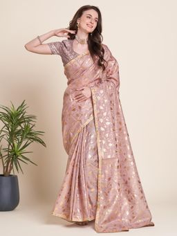Akhilam - Womens Kota Doria Cotton Mauve Embellished Designer Saree with Unstitched Blouse