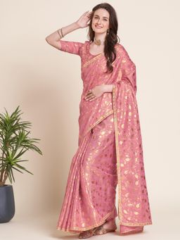 Akhilam - Womens Kota Doria Cotton Pink Embellished Designer Saree with Unstitched Blouse