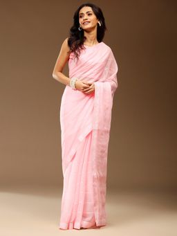 Akhilam - Womens Chiffon Pink Embellished Designer Saree with Unstitched Blouse