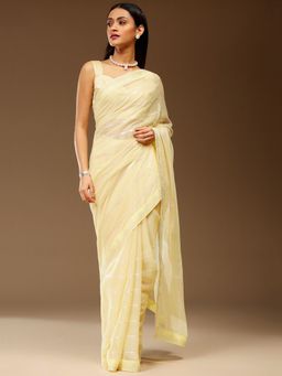 Akhilam - Womens Chiffon Yellow Embellished Designer Saree with Unstitched Blouse