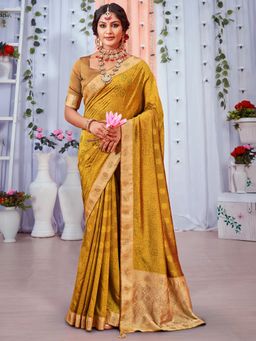 Sareemall - Womens Pure Silk Mustard Embellished Designer Saree with Unstitched Blouse