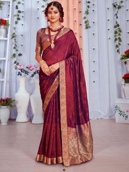 Sareemall - Womens Pure Silk Burgundy Embellished Designer Saree with Unstitched Blouse