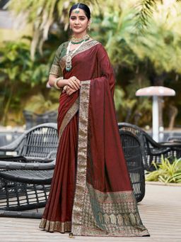 Sareemall - Womens Pure Silk Maroon Embellished Designer Saree with Unstitched Blouse