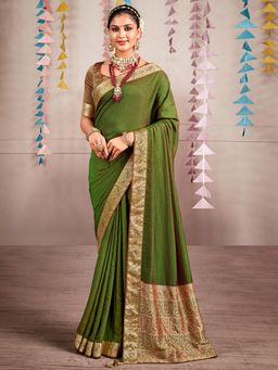 Sareemall - Womens Pure Silk Green Embellished Designer Saree with Unstitched Blouse