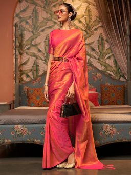 Akhilam - Womens Silk Blend Pink Woven Designer Saree with Unstitched Blouse