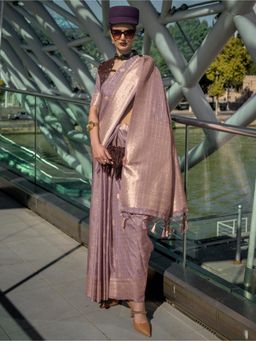 Akhilam - Womens Silk Blend Mauve Woven Designer Saree with Unstitched Blouse