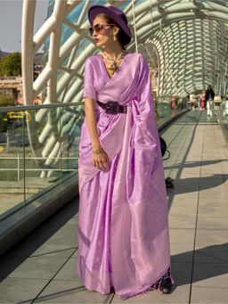 Akhilam - Womens Silk Blend Lavender Woven Designer Saree with Unstitched Blouse