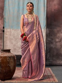 Sareemall - Womens Silk Blend Mauve Woven Designer Saree with Unstitched Blouse