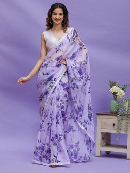 Akhilam - Womens Chiffon Lavender Embellished Celebrity Saree with Unstitched Blouse