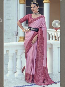 Akhilam - Womens Satin Silk Mauve Woven Designer Saree with Unstitched Blouse