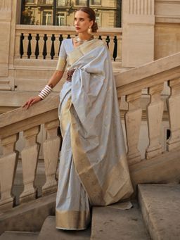 Akhilam - Womens Silk Blend Grey Woven Designer Saree with Unstitched Blouse