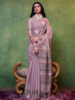 Akhilam - Womens Silk Blend Mauve Woven Designer Saree with Unstitched Blouse