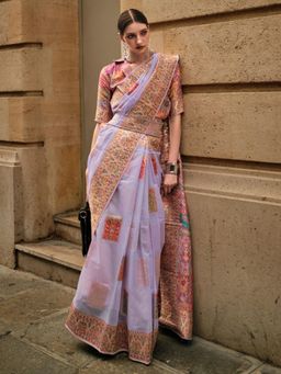 Akhilam - Womens Silk Blend Lavender Woven Designer Saree with Unstitched Blouse