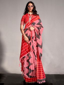 Akhilam - Womens Silk Blend Pink Woven Designer Saree with Unstitched Blouse