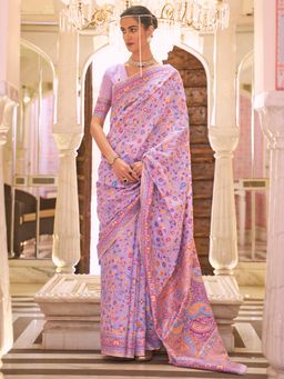 Sareemall - Womens Silk Blend Lavender Woven Design Celebrity Saree with Unstitched Blouse