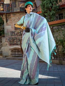 Akhilam - Womens Soft Silk Turquoise Woven Designer Saree with Unstitched Blouse