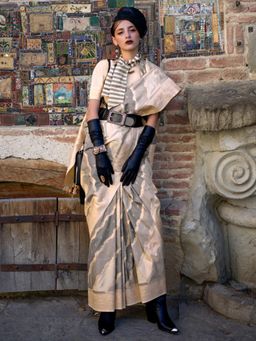 Akhilam - Womens Soft Silk Grey Woven Designer Saree with Unstitched Blouse