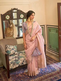 Akhilam - Womens Tissue Mauve Woven Designer Saree with Unstitched Blouse