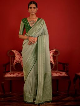 Akhilam - Womens Jacquard Grey Woven Designer Saree with Unstitched Blouse