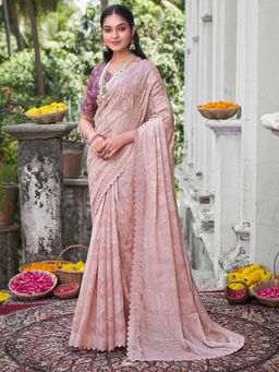 Sareemall - Womens Chiffon Mauve Embellished Designer Saree with Unstitched Blouse