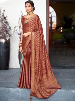 Sareemall - Womens Pure Silk Maroon Embellished Designer Saree with Unstitched Blouse