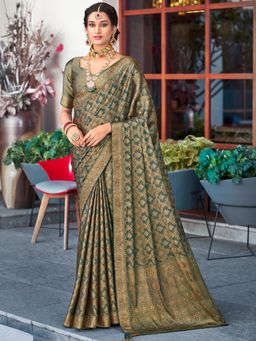 Sareemall - Womens Pure Silk Teal Blue Embellished Designer Saree with Unstitched Blouse