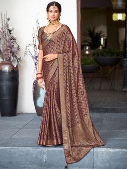 Sareemall - Womens Pure Silk Purple Embellished Designer Saree with Unstitched Blouse